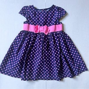 Corduroy Party Dress | Navy Blue & Pink Polka Dot | Sz 2T | Lightweight Corduroy
